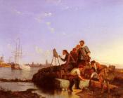 Artist At His Easel With Shipping Beyond - 皮尔特·克里斯蒂安·窦曼森